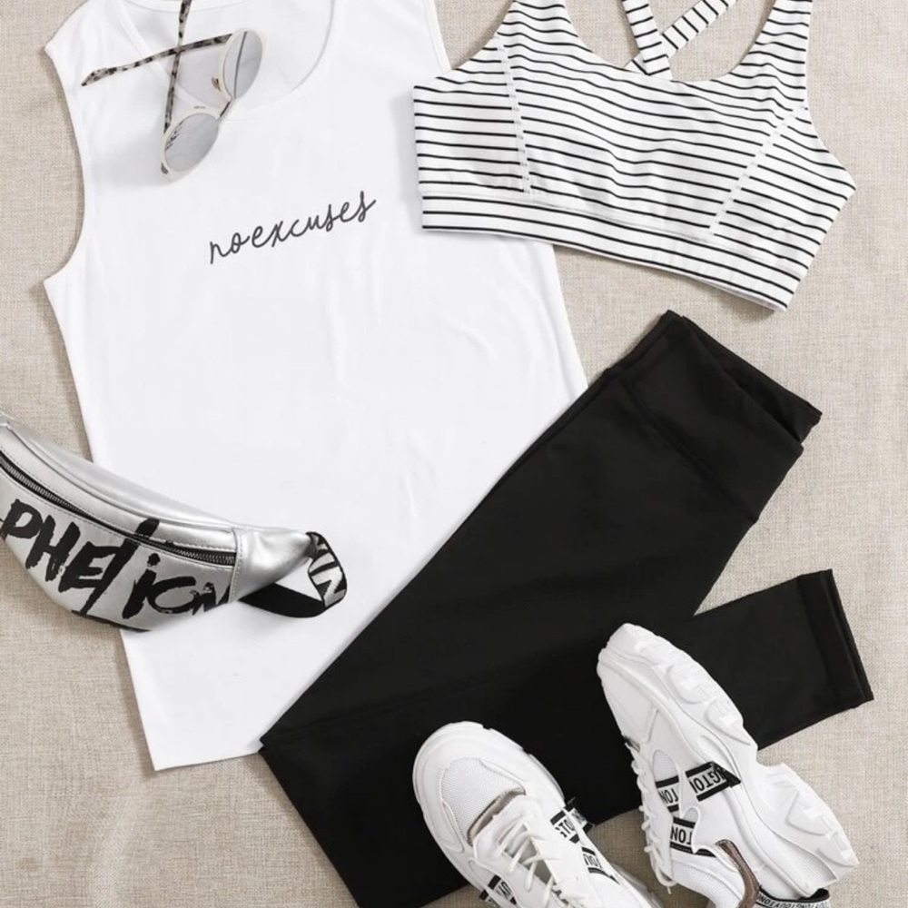 Yoga Basics 3-Piece Workout Set | Black & White | Size XL | SHEIN